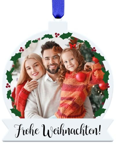 GRAVURZEILE Christbaumschmuck aus Acryl - Foto Mistelzweig - Personalisiert mit Name & Foto - Weihnachtsanhänger - Weihnachtsbaum Dekoration - Geschenk für Familie, Freunde & Paare zu Weihnachten