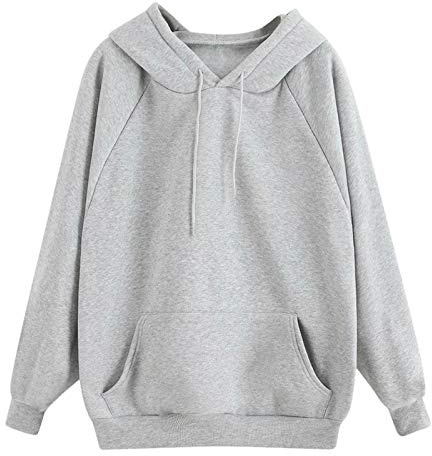 Générique Huvtröja för dam - huvtröja dam oversize toppar ren färg sweatshirt långärmade toppar med dragsko casual tröja toppar vår höst tröja, Färg: grå, 3XL