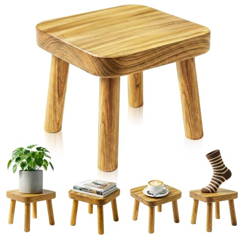 Woobroo Small Wooden Stool, 24x22x20cm Wooden Milking Stool, Portable Plant Stand, Step Stool for Adults & Kids for Bedroom Bathroom Living Room Garden Kitchen Fishing