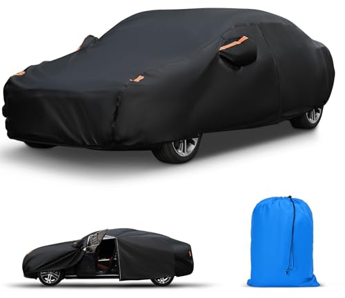 Waterproof Car Cover for Sedan 185-193/470-490 cm,All Weather Protection,Premium Car Covers For Outside Storage, Cotton Lining, UV and Hail Resistant