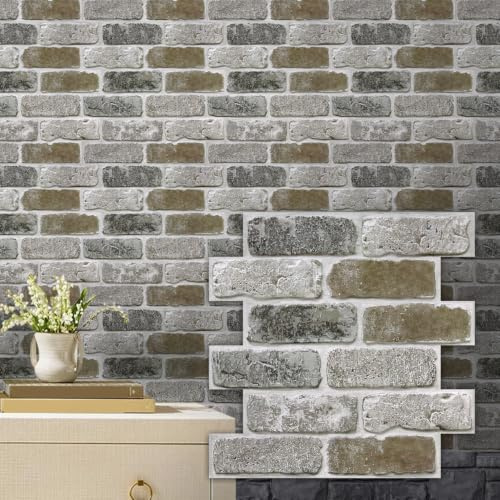COMSTICKC Panneaux Muraux 3D Adhesif Brique, 10 Pièces, 30x30 cm, PVC Auto-Adhésif Panneaux Muraux 3D Pierre Décoration Pour Cuisine, Salle de Bains, Balcon, Gris-Brun | Revêtement mural 3D épais autocollant aspect brique - Panneaux muraux 3D en PVC - Décoration murale intérieure (gris antique)