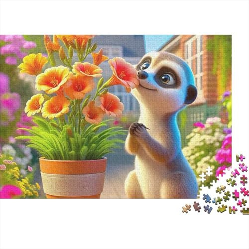 Meerkat 1000 Pieces Puzzles Beautiful View Flower Pot Meerkat Wall Decoration Decompression Jigsaw for Men And Women Challenging Puzzles Jigsaw Puzzles for Adults 38x26cm/1000pcs