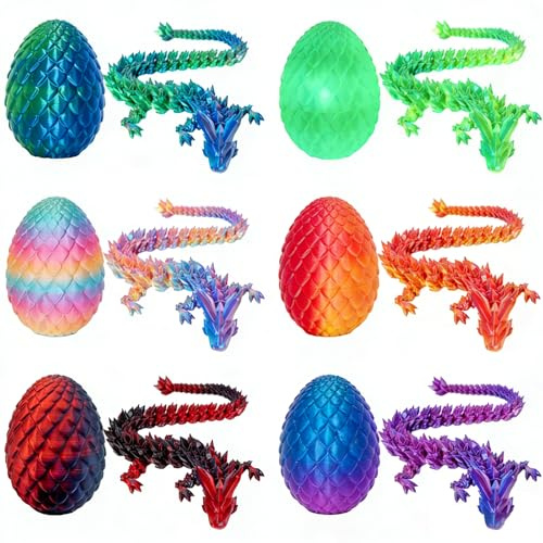 6 Pack 3d Printed Dragon,Winged Dragon Eggs With Dragon Inside, Dragon Egg Fidget Articulated Toy for Christmas Easter Birthdays and Holiday Decorations, Gifts for Kids and Adults