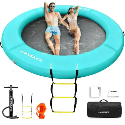 Inflatable Water Hammock Floating Dock,Round Floating Ring for Lake Boat Pool Ocean,Round Swimming Pool Float Hammock for Adults (Mint Green/Black 8FT)