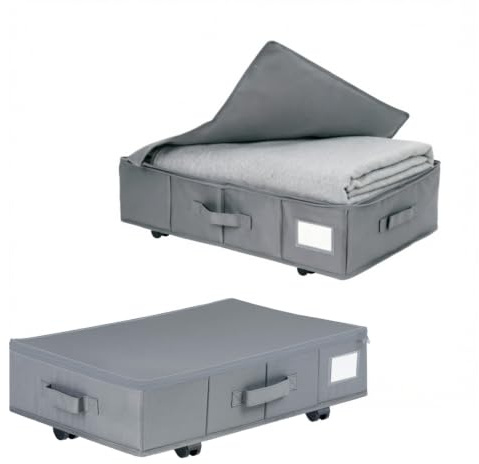Chingcoo Commode sous le lit avec roulettes - Boîte de rangement avec couvercle - Grande boîte de rangement pliable sous le lit - Rangement avec roulettes (gris)