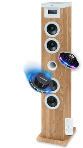 Tour de Son T H O M S O N DS121CD - 60W, Multimedia Bluetooth, Lecteur CD, télécommande, AUX, Radio FM, Bois/Blanc, Lumières LED