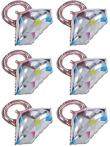 Rengue Paquete de 6 Globos con Anillo de Diamante, Globos Esféricos de Papel de Aluminio para Bodas, Compromisos, Decoraciones para Despedida de Soltera, Suministros para Fiestas (Oro rosa)