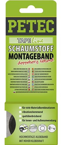 PETEC Schaumstoffband schwarz Montageband doppelseitig 2 m | Doppelseitiges Klebeband Schaumstoff selbstklebend Klebestreifen Wand Doppelklebeband 87122