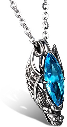 JewelryWe Schmuck Edelstahl Kette, Gotik Herrschsüchtigem Drachen Kopf Anhänger mit Rot/Blau Glas, Halskette Partnerkette für Damen und Herren