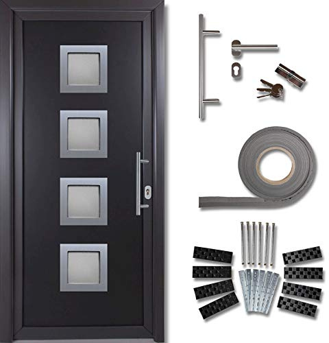 kuporta Haustür Komplett-Set - Eingangstür Haustüre aus Kunststoff Modell: Rimini, 98 x 190 cm, DIN rechts, außen anthrazit & innen weiß mit Stoßgriff-Set, Montageset, Fugendichtband
