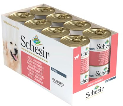 Schesir, Cibo Umido per Cani Adulti al Gusto Pollo con Carote, Filetti in Morbida Gelatina - Totale 4,56 Kg (16 Lattine da 285G)