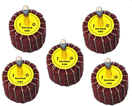 5 Stück Fächerschleifer mit Vlies-Gewebekombination 40mmx30mm, 6mm Einspannschaft, Körnung: 80 - Schleifmopstift, Lamellenschleifer, Schleifmop Schleifvlies, Lamellenrad mit Schaft.