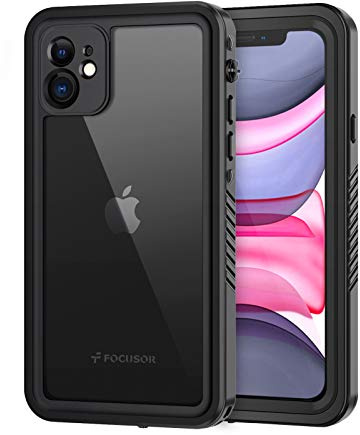 Focusor für iPhone 11 Hülle, IP68 Wasserdicht HandyHülle iPhone 11 360 Schutzhülle Stoßfest Staubdicht Outdoor Panzerhülle mit Eingebautem Displayschutz,Schwarz