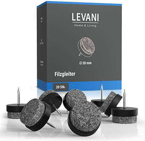Levani® Filzgleiter für Stühle (20 Stück) - Möbelgleiter 20mm - Stuhlgleiter mit weichem Filz - Stuhl Filzgleiter - Gleiter für Stühle -Möbel Filz selbstklebend für Möbelfüße (Schwarz, 20 mm)