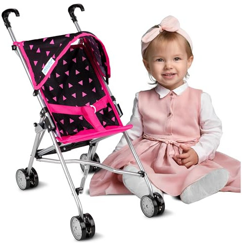 Puppenwagen Buggy von Kinderplay – Leichtes Aluminium mit Sicherheitsgurt & leisen Doppelrädern – ab 2 Jahren für Rollenspiel – Klappbar, 54 cm Griffhöhe, passend bis 46 cm, Modell KP0290R