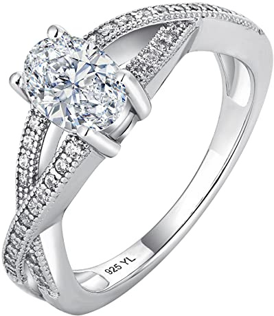 YL Verlobungsring Unendlichkeit Ring 925 Sterling Silber mit Oval Zirkonia Ehering für Braut Damen(Größe 56）