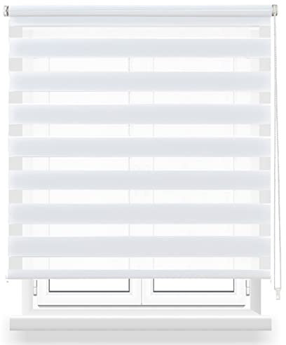 Estor Enrollable de Doble Capa Noche y Día 160x180cm (Ancho x Largo), Persiana Enrollbale para Ventana, Medida de la Tela 157x175cm(Blanco)