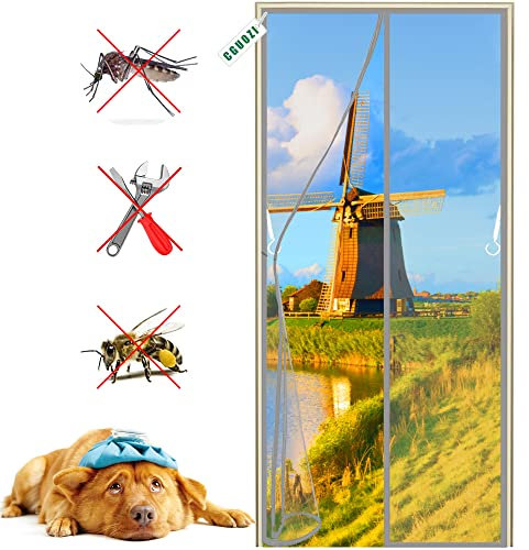 Magnet Fliegengitter Tür 80 x 210 cm Insektenschutz, Durable Fiberglass Mesh Curtain, Anti-Riss-verstärktes Oberteil, Klebemontage Ohne Bohren, Der Magnetvorhang ist Ideal für die Balkontür Grau