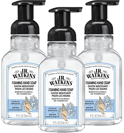 J.R. Watkins Moisturizing Foam Hand Soap Dispenser 3 Pack, Ocean, 9 fl oz