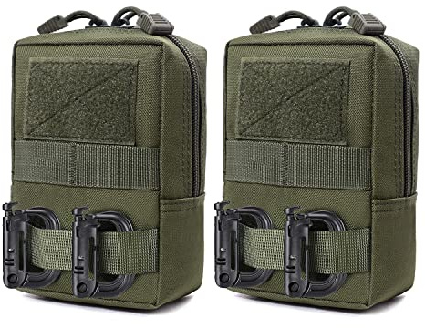 2er gürteltasche Herren kleine molle Taktische Tasche für Handy Werkzeug zubehör kellnertasche EDC Pouch Waist Bag und Zwei Patches Klett (Olive-grün)