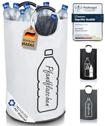 COTTARA® Original Pfandflaschen Sammelbehälter – Flaschensammler Leergut Behälter aus wasserabweisendem Material für Küche – Idealer Pfandbehälter zur Flaschenaufbewahrung – weiß 70L