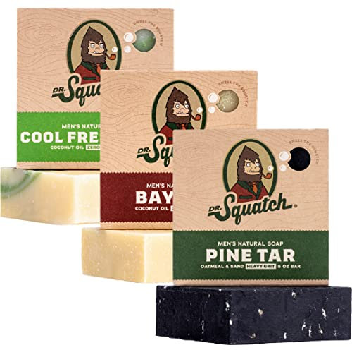 Dr. Squatch Natürliches Seifenstück für Männer, 3er Pack zur Auswahl - Lorbeerrum, kühle frische Aloe, Tannenteer