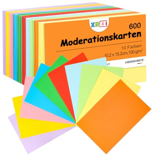 600 Moderationskarten 10,2 X 15,2 Cm, 10 Farben, 150 G/M² | Beidseitig Blanko, Aus Zellstoff, Stabil Und Beschreibbar, Für Schule, Büro, Lernen Und Planung