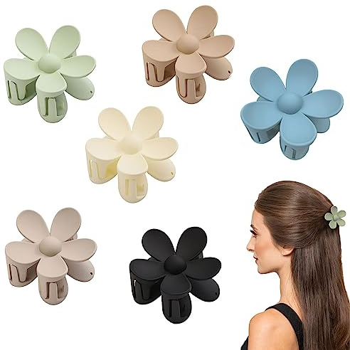 XIXKOLYU® 6 Stück Matte Blume Haarspangen, große Kralle Clips für Frauen dick/dünnHaar, Box enthalten, große niedliche Haarspangen für Frauen Mädchen Geschenke
