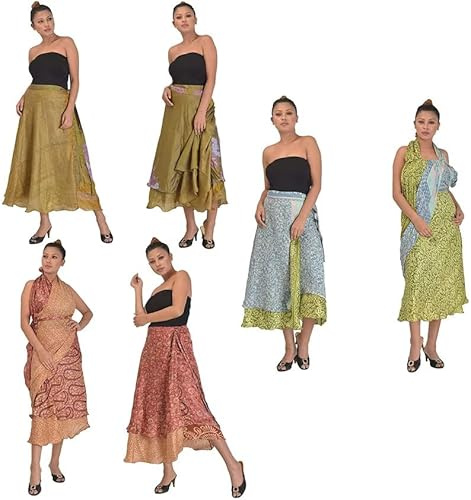 Mini gonna avvolgente di seta vintage gonna da spiaggia da donna Gonna in seta a doppio strato Boho fatta a mano, 10 pezzi, 21-48