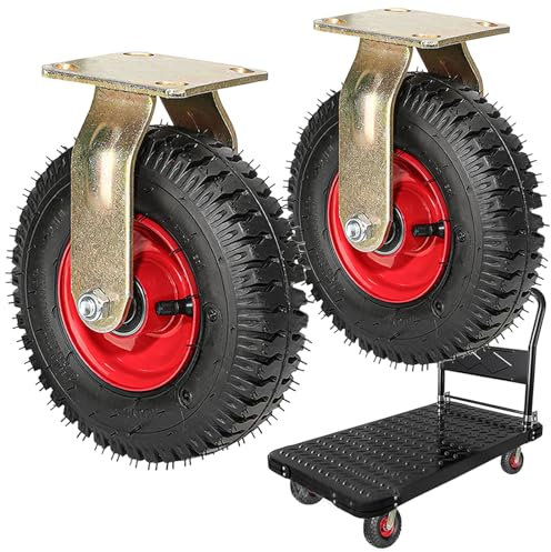 Luftreifen Gummi Rollen, 2 Stück Geräuschlose Schwerlast Räder, 8/10 Inch Transportrollen, Luftbereift Vakuum Mit Bremse, Industriell Rad Langlebige, Schubkarrenrad Mit Schrauben
