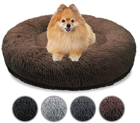 bluzelle Orthopädisches Hundebett für Kleine Hunde & Katzen, 60cm Donut Kissen Waschbar Rund Memory Foam Hundekorb Katzenbett Flauschig Hundekissen Katzenkissen, Farbe:Coffee