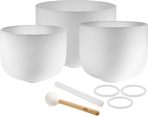 Sonic Energy Kristallklangschalen Dreiklang-Set – 432 Hz, Ton A4/F4/D4 – Für Meditation, Yoga, Klangheilung – Inkl. 2 Schlägel und Silikonringe (CSBSETAFD)