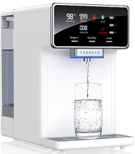 Thereye Countertop Water Filter Reverse Osmosis System, 7 Stage Purification, Instant Heating Portable RO Filtration, BPA Free Water Purifier 2:1 Pure to Drain for Home RV (No Installation Needed)