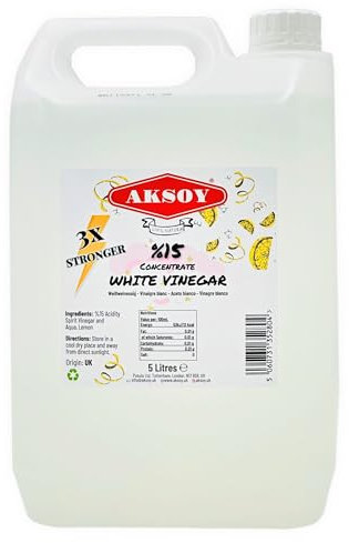 Aksoy Lemon White Vinegar 15% Concentrate 5LT | 3X Stronger Than Regular White Vinegar | Perfect for Cleaning, Tough Stains, Weed Killer, Descaling & Household Use