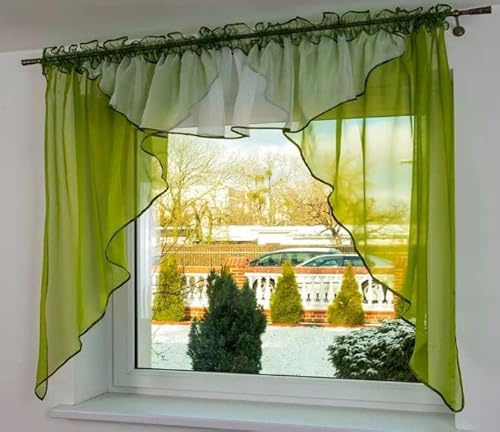 DRAPELLA Fertige Gardine Parma 350x150 Voile Fensterdekoration Vorhänge Querbehang Lambrequin, 350 x 150 (Limettengrün)