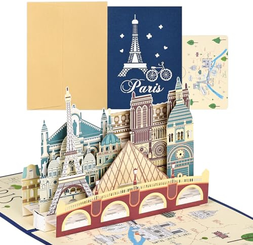 joyoldelf Biglietto Auguri Viaggio Pop Up – Biglietti di Auguri Compleanno 3D, Buono per Biglietti Aerei, Regalo in Denaro per le Vacanze, Tour di Parigi o Luna di Miele