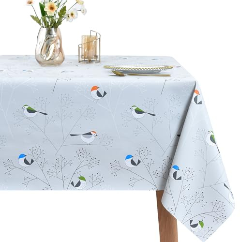 WenYa PVC Tablecloth Wipe Clean Table Cloth Wipeable Plastic Tablecloths, Square Waterproof Table Cover Protector for Picnic Party Outdoor Indoor - Bird, 54x54in/137x137cm