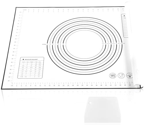 Miorkly Grand tapis de cuisson en silicone 90 x 60 cm - Antidérapant - Anti-adhésif - Avec mesure - Pour fondant, pâtisserie, pizza, sans BPA (noir + grattoir)