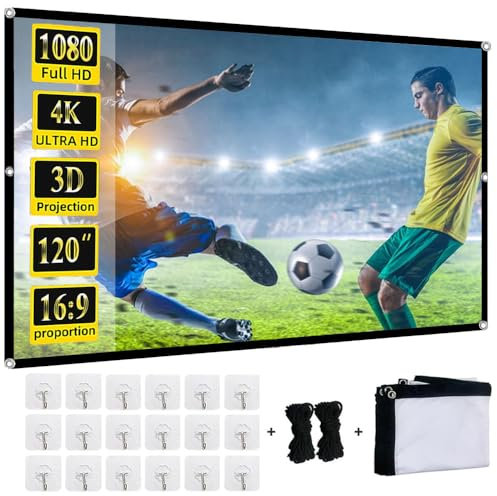 Projector Screen 120 Inch, Yingstar 16:9 HD Double Sided Projection Screens, Anti-Crease Foldable Portable Projector Screen For Outdoor Cinema Garden Home Indoor Camping Theater Office