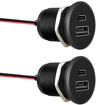 acegoo Prise USB 12V Chargeur USB Camping-Car Aluminium, Double Prise USB C Voiture PD3.0 et QC3.0 Charge Rapide pour Bateau Marine Camion Caravane, Sortie de 24W par Port(Petit Panneau x 2)