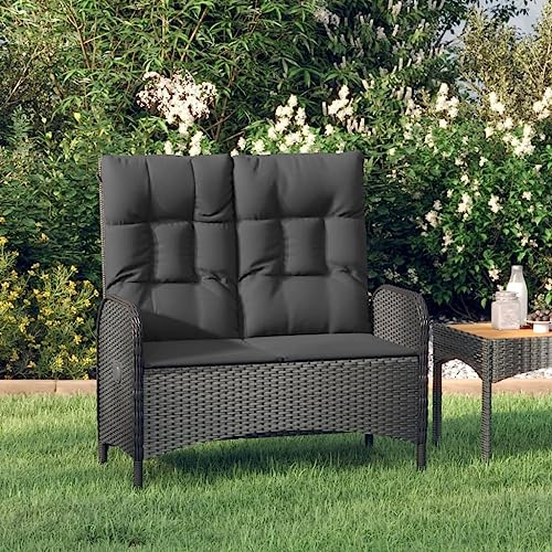 Willood Gartenbank mit Liegefunktion & Kissen 107cm Poly Rattan Schwarz