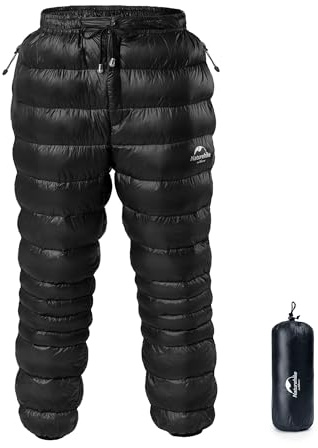 Naturehike Vinterbyxor för män varma ultralätta snöbyxor för kvinnor med sidofickor utomhus/camping vattentäta dunbyxor med ankdunar, Svart XL, XL