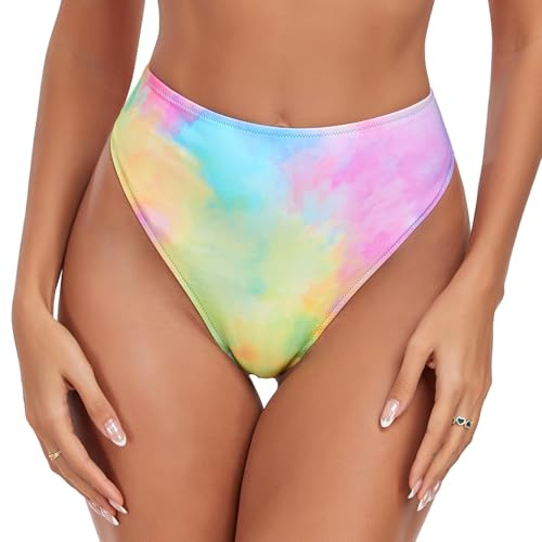 RELLECIGA Maillot de Bain Femme Bas de Bikini Taille Haute Thong Splash L