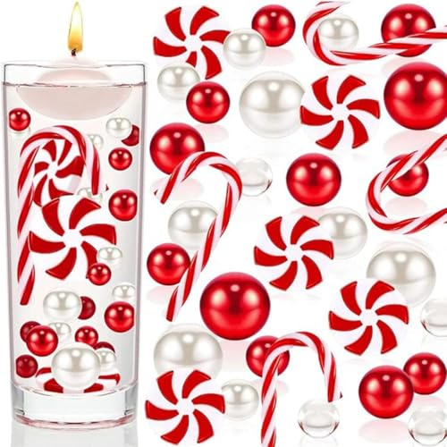 CaiTang 10065 Stück Schwebende Weihnachtsvasenfüller, Weihnachts Vasenfüller,Schwimmende Perlen,Zuckerstange und runde Bonbons aus Plastik, für Vasenfüller Schwimmende Weihnachten Deko
