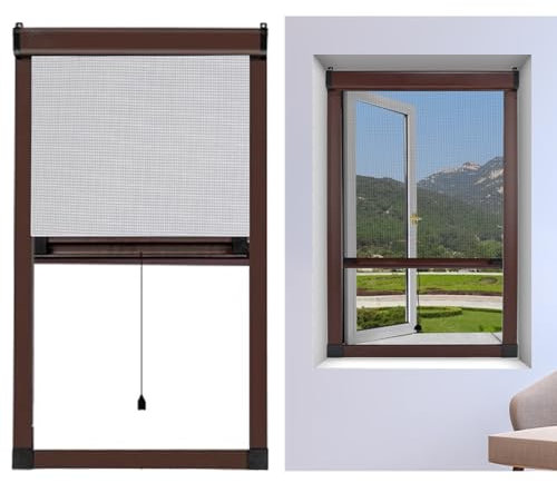 Fliegenschutz Alurahmen Mückengitter Verstellbare Fenstergitter für Hausfenster, ideale Ersatzfenstergitter mit Aluminiumrahmen und -griff, langlebiges, abnehmbares Fenstergitter, mühelose Installatio