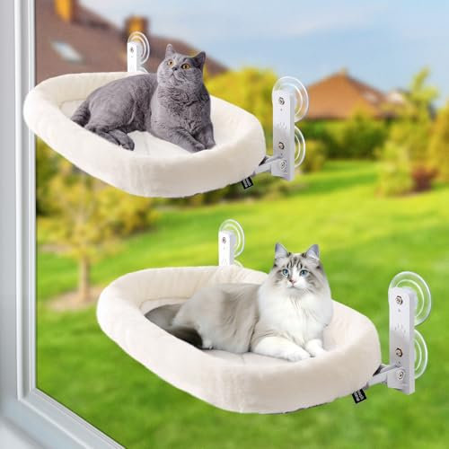 GUUSII HOME 2PCS Katzen Fensterliege Hängematte Katzenbett Fenster Fensterliegeplatz Faltbare Katzenhängematte Fensterbank Katze Fensterhängematte Katzenliege Katzenhängebett 53*30cm Hält 18kg (Weiß)