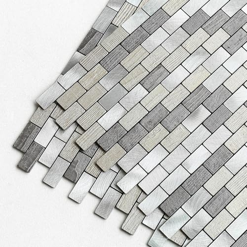 M MOFIT Brick Stick on Mosaic Tiles Kitchen Splashback Fireplace Stove,3D Self Adhesive Wall Tiles Stickers for Bathroom(Gray 5pcs)
