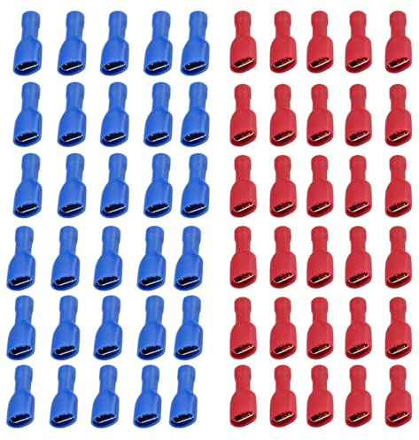 schnellkupplungsbuchse vinyl vollisoliert, 6.3 x 0.8mm Kabelschuh, Rot für 0.5-1.5mm² (22-16 AWG), Blau für 1.5-2.5mm² (16-14 AWG), 120Pack