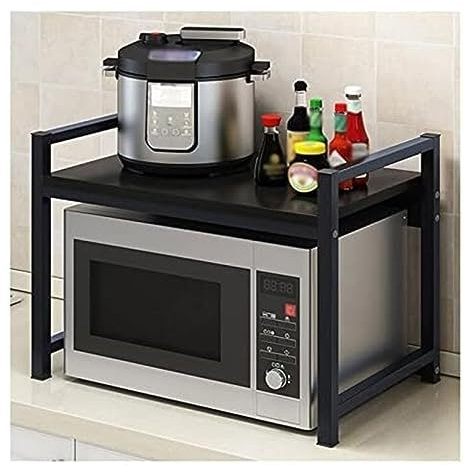 KHLMSRXJ Soporte para microondas, Rejilla de Madera para Horno microondas, Marco de Acero, Estante de Almacenamiento para panadería de Cocina, Soporte para microondas, Estante de almacenami