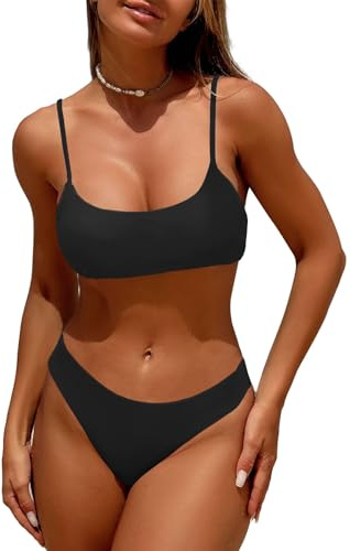 CheChury Dam Badkläder Baddräkt Push Up Vadderad Bikini BH Tvådelad Halter Koordinerad Sexig Brasiliansk Strandklänning Sommarbikini Strandkläder Bikinis Glänsande Hav Clubwear, Svart, S